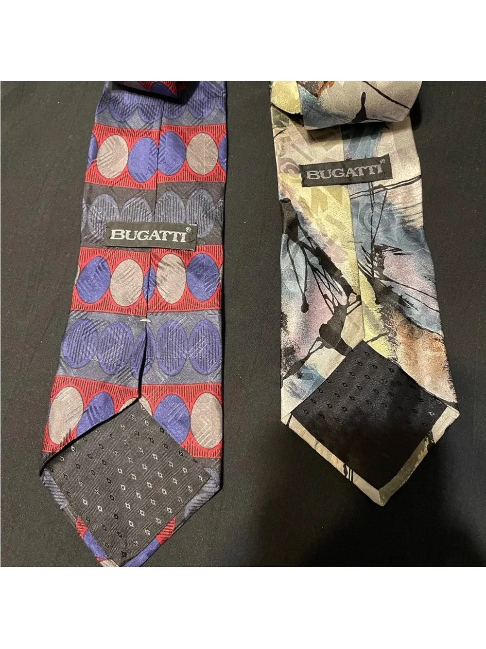 Vintage 90’s BUGATTI Lot Of 2 Italian 100% SILK Abstract Print Men’s Ties
